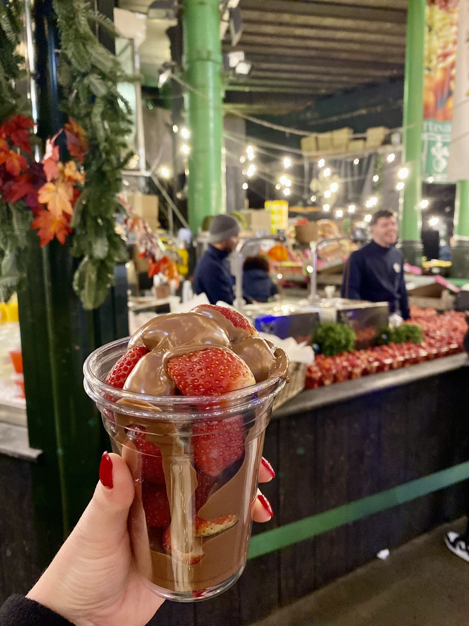 Aardbeien met chocolade, Borough Market, Londen